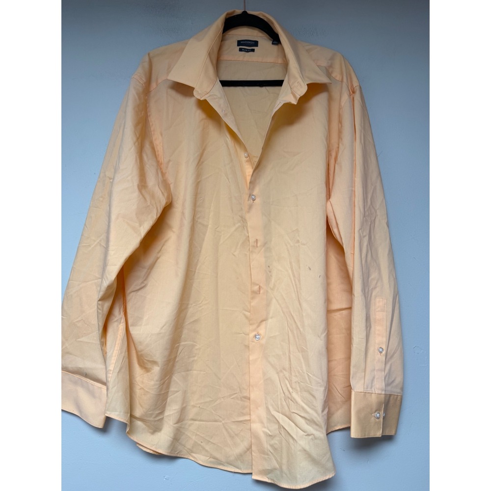 Madison Slim Fit Dress Shirt XXL 18-18.5 34/35‎ Peach Orange Long Sleeve Mens